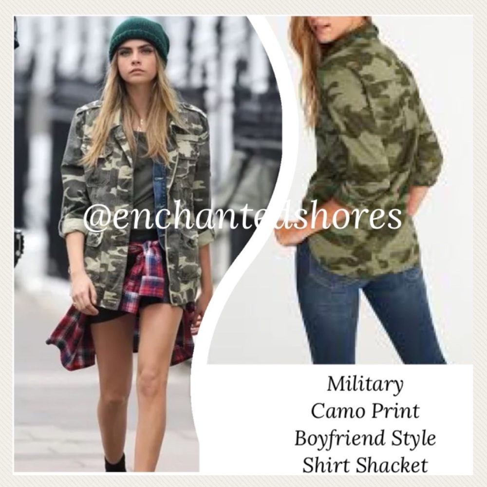 Camo Shacket Lightweight Shirt Jacket Camoflage Mini Print Top Size Medium Large